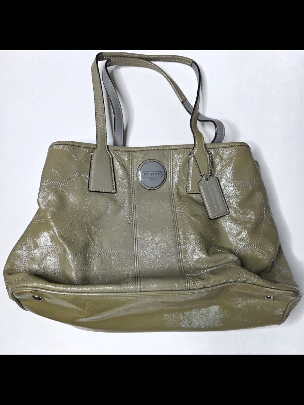 Coach F15658 Khaki Green Leather Handbag